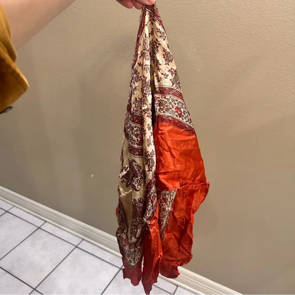 Elegant Orange and Cream Women's Shawl Silky Wrap Vintage Scarf